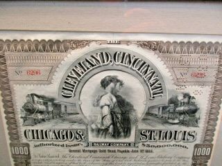 1893 Cleveland Cincinnati Chicago & St Louis RR $1000 Gold Bond Certificate 3