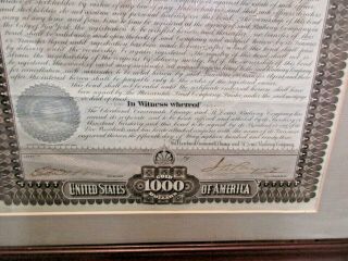 1893 Cleveland Cincinnati Chicago & St Louis RR $1000 Gold Bond Certificate 5