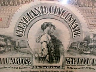 1893 Cleveland Cincinnati Chicago & St Louis RR $1000 Gold Bond Certificate 8