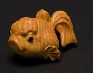 Tj108 - About 6.  5 4 3 Cm Carved Boxwood Carving Figurine - Gold Fish