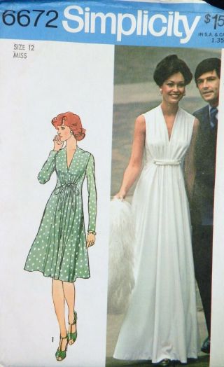 Vtg 1970s Simplicity 6672 Princess Evening Dress Gown Sewing Pattern 12 Uncut