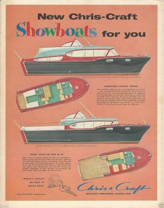 1955 Chris Craft Showboats Corsair Constellation Cruisers Boat Vintage Print Ad