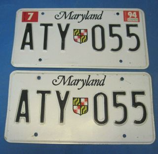 1994 Maryland License Plates Matched Pair