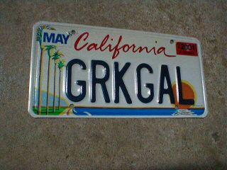 01 California Arts Vanity License Plate Grkgal,  Greek Gal,  Girl,  Big Fat Wedding