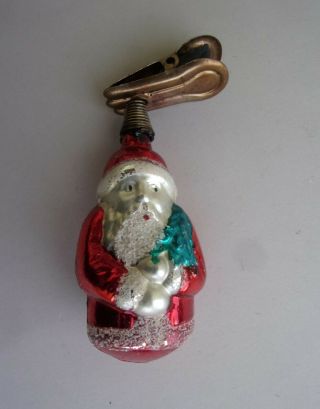 Vintage Clip On Blown Glass Santa Christmas Ornament