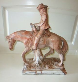 Comanche Pottery 13.  75 " Western Sculpture Statue Of Cowboy On Horseback Tx