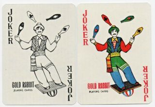 Vintage Joker Playing Cards Swap Card Pair Red Black Gold Rabbit