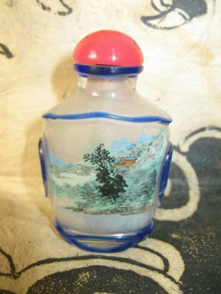 Vintage Chinese Reverse Painted Glass Snuff Bottle with Cobalt Details 2