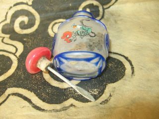 Vintage Chinese Reverse Painted Glass Snuff Bottle with Cobalt Details 5