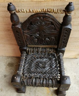 Vintage North Africa Hand Carved Very Small Child Or Doll Chair