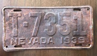 1939 Nevada Truck License Plate Nv Project Plate T - 7351