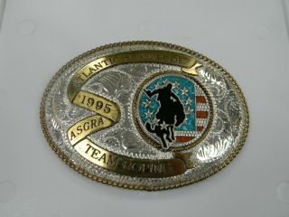 1995 Asgra Atlantic Stampede Rodeo Team Roping Belt Buckle Sterling Silver/brass