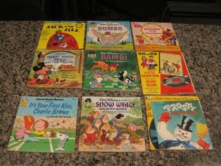 (9) Vintage Children Books With 45 Rpm Records - Disney & Others B0552