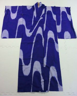 Japanese Vintage Kimono,  Silk,  Blueish Purple,  Meisen,  Samurai Arrow N070904