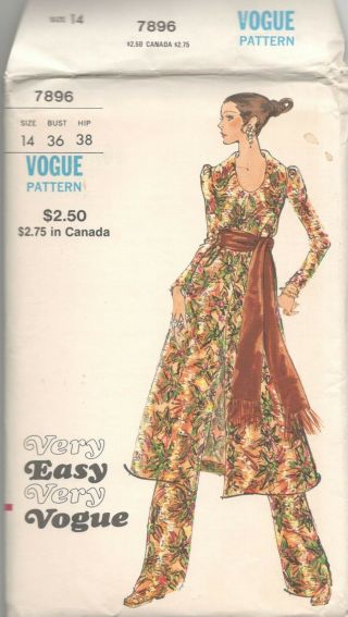 Vintage Very Easy Vogue Pattern 7896 Evening Dress & Pants Size 14 Uncut