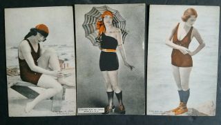 Mack Sennett Girls " Bathing Beautys " Colorized1920s Exhibit Rare 3card Lot1