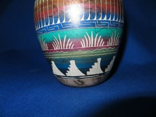 Navajo Horse Hair Fired Hand Etched Pottery Bowl Vase ' Spring Sunrise ' 5