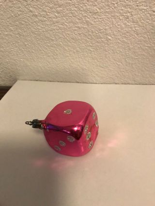 Vintage Blown Glass Christmas Ornaments - Pink Dice