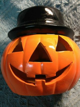 Vintage Deville Hand Painted Halloween Pumpkin Candle Holder