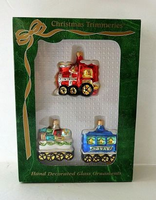Vintage Glass Train Car Ornaments Bradford Christmas Trimmeries W/box