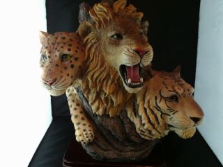 Wood Statue Carving Lion Tiger Cheetah Big Cats Wooden Ipm Tree Roar Power