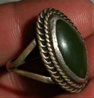 Antique C.  1930 Navajo Coin Silver Ring Green Turquoise Great Wear Vafo