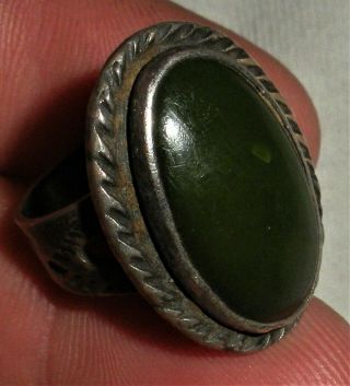 Antique C.  1930 Navajo Coin Silver Ring Green Turquoise Great Design Stamps Vafo