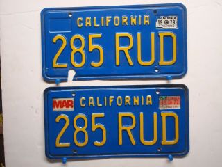 1979 Pair California Blue License Plates