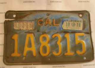 California Motorcycle License Plate 1a8315