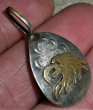 Vintage Navajo Sterling Silver & Gold Filled Charm Eagle Head & Stamps Vafo