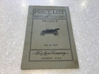 Vintage 1918 The Model T Ford Car Price List Of Parts And Accessories