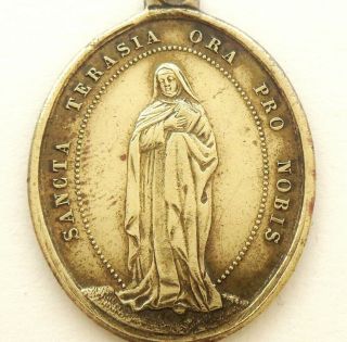 Saint Teresa Of Avila - Or Suffer Or Die - Rare Antique Bronze Medal Pendant