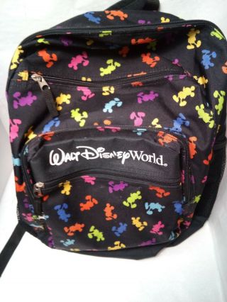 Authentic Walt Disney World Parks Mickey Mouse Backpack Book Bag Black Rainbow