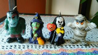 Vintage Halloween Russ Miniature Monster Witch Skeleton Mummy Candles
