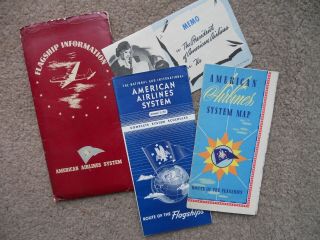 American Airlines System Route Map,  Memo & Timetable In Folder 1945