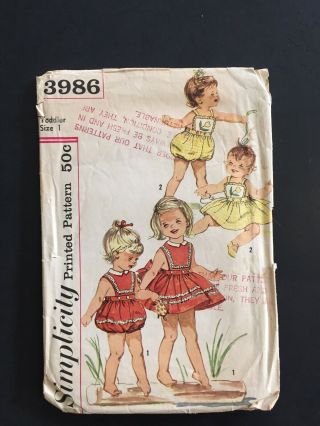 Vintage Girls Sz 1 12 Months Simplicity Pattern 3986,  1950 