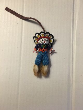 Vintage Native American Zuni Chief Seed Bead Foot Claw Lucky Doll Charm Minty