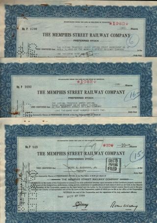3 Stks The Memphis Street Railway Co.  1944 Memphis,  Tn See Last Image