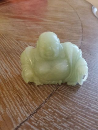 Vintage Happy Buddha Carved Green Stone Figurine Statue 3.  5 " X 2.  5 " - 12 Ounces