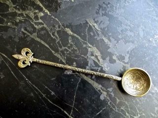 Antique Ornate Brass Middle Eastern Islamic Turkish Coffee Spoon W/ Fleur De Lis