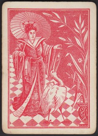 Playing Cards 1 Single Card Antique Wide Japanese Geisha Girl Lady Pelican Bird
