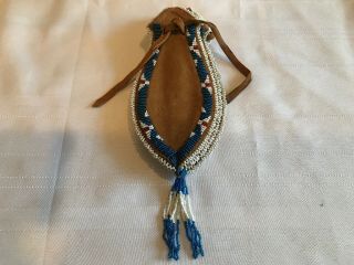 Vintage Small 9” Native American Indian Beaded Leather Drawstring Pouch Bag