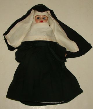 Vintage Nun Doll With Black And White Habit 12” Tall