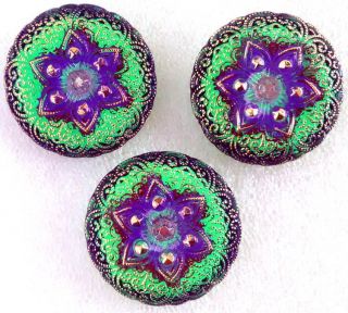 3 Crystal Glass Buttons G837 - 27 Mm - 1 " - Reverse Painting - Bright Shining