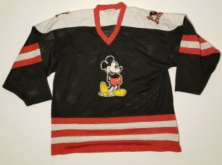 Rare Vintage Mickey Mouse 1 Genus Black Sewen Hockey Jersey Mens Size Xl