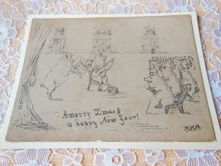 Victorian Christmas Card/drawing Of Pigs Singling And Playing Music/mhm
