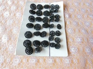 36 Antique Black Glass Bead Buttons