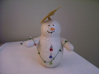 Natalie Silitch Handmade Christmas Snowman Figurine With Star Hat & Lights