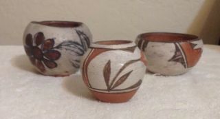3 Vintage Antique Acoma? Hopi? Pueblo Indian Pottery Native American Olla Bowls