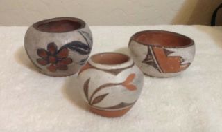 3 Vintage Antique Acoma? Hopi? Pueblo Indian Pottery Native American Olla Bowls 4